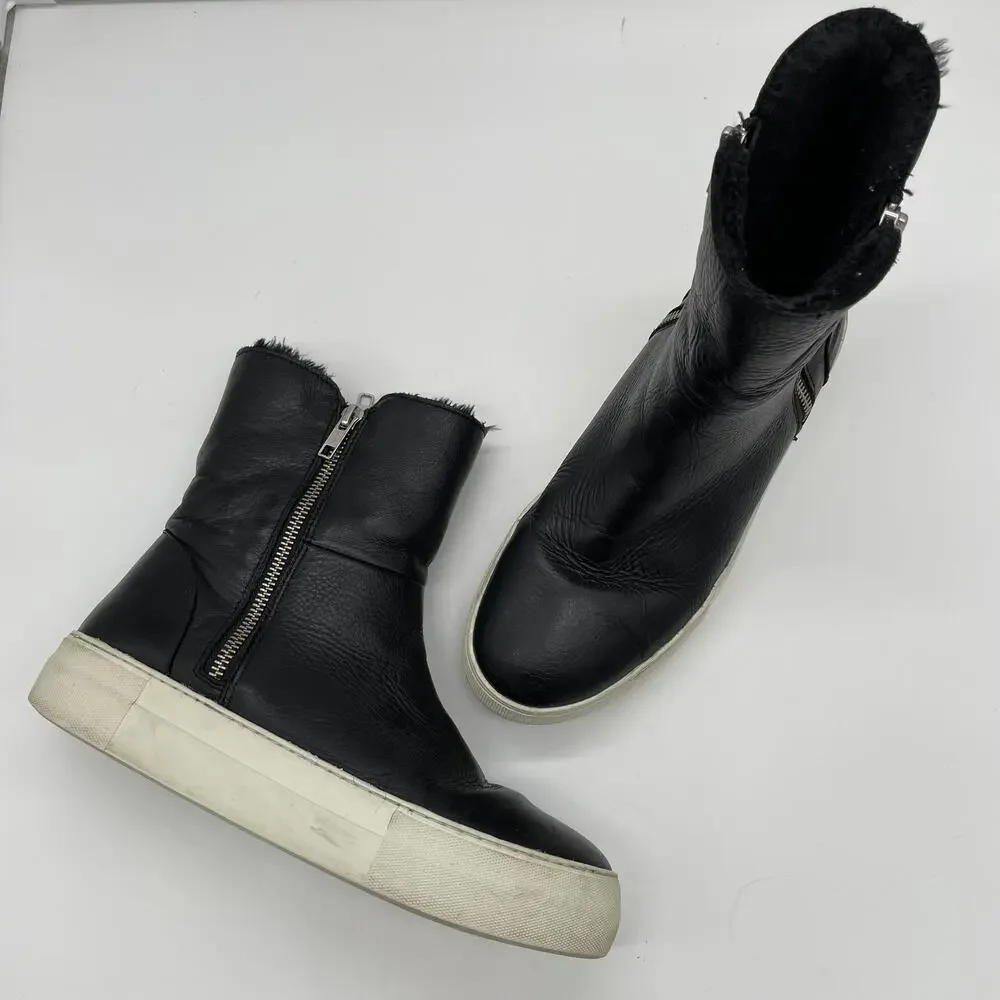 J/Slides Allie Faux Fur Lined Leather Sneaker Boots - Black - 8